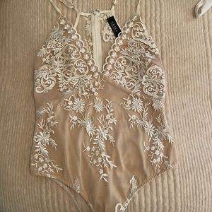 White and tan bodysuit, size S!